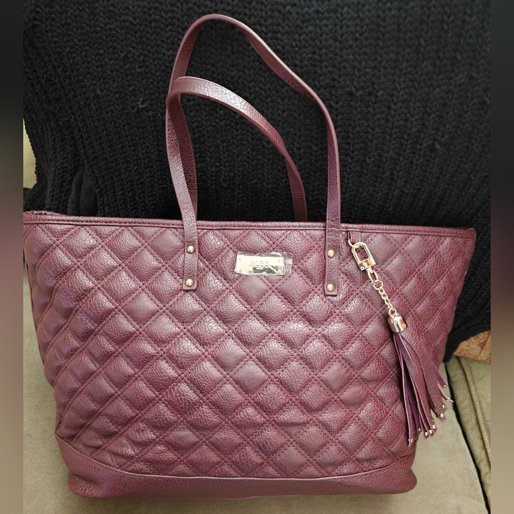 BCBG Quilted Burgundy Tote Bag